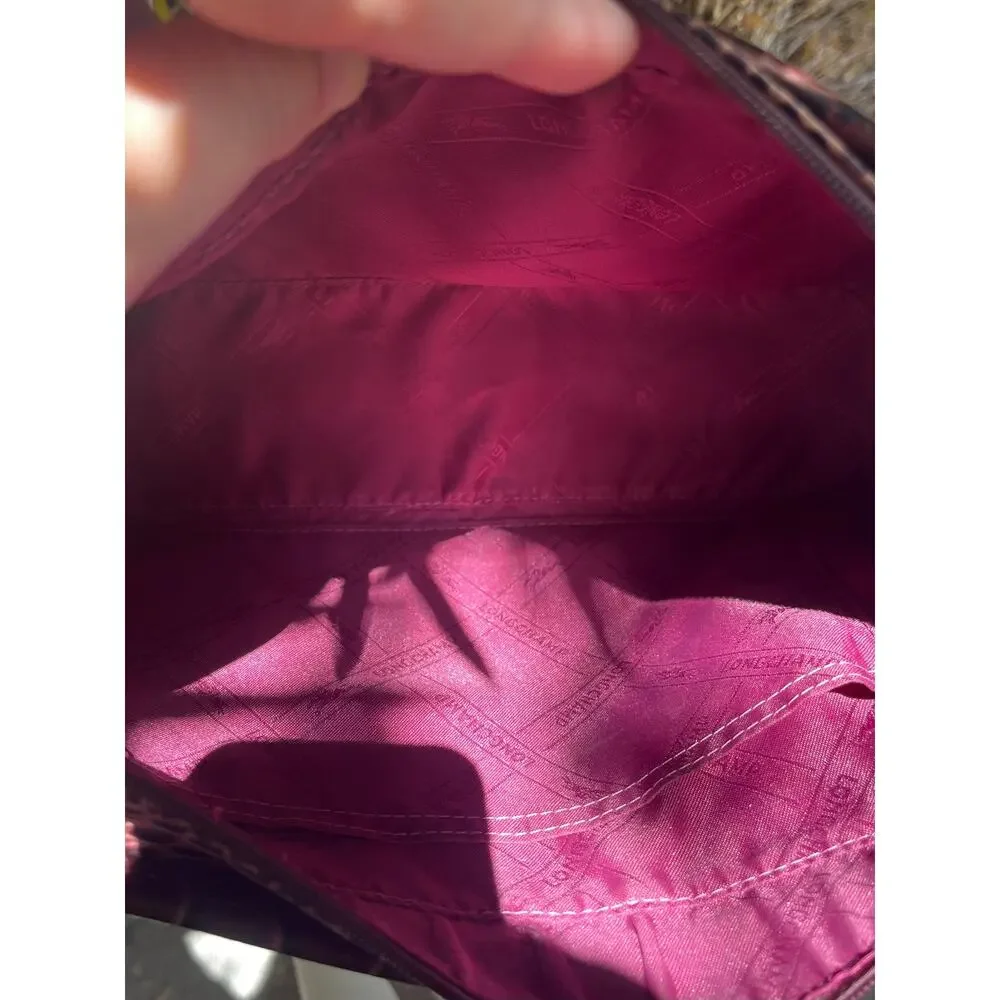 Longchamp Le Foulonné Vintage Burgundy Croc Embossed Leather Shoulder Bag Y2K
